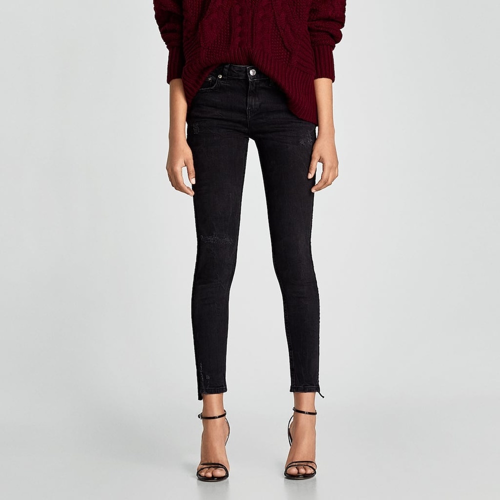 Zara Black Jeans w Velvet Stripe